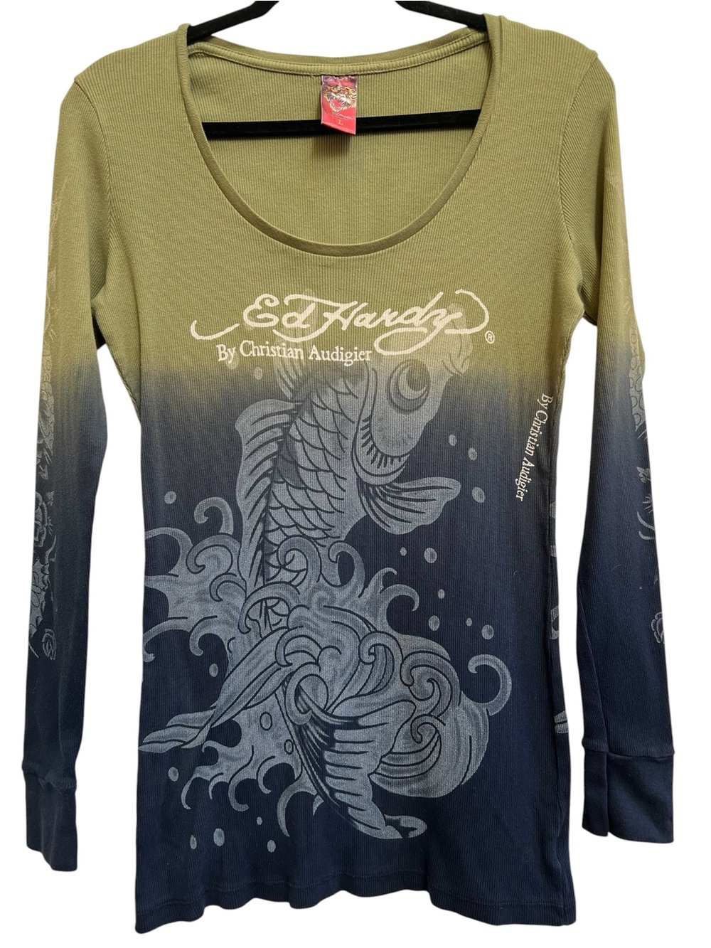 Vintage Ed Hardy by Christian Audigier Koi Fish Ombre Top L Y2K